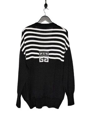 Givenchy Black White Striped 4G Oversized Cardigan Sweater